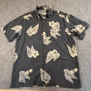 Firethorn Silk Men's Hawaiian Shirt Beige Floral Print Medium #1282